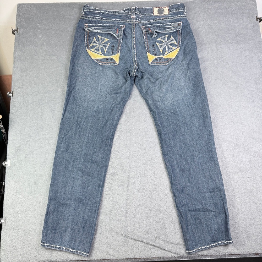 Laguna Beach Jean Co Mens Blue Straight Leg Embroidered Jeans MD8304PS Size 40